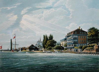 Bellevue Hotel und Pension am Thunersee, gestochen von Bodmer von Wilhelm Ulrich Oppermann