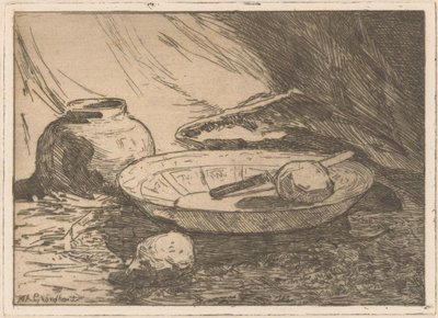 Stillleben mit Topf und Schale von Willem Adrianus Grondhout (signed by artist)