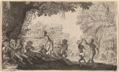 Bacchanal mit einem tanzenden Paar rechts von Willem Basse