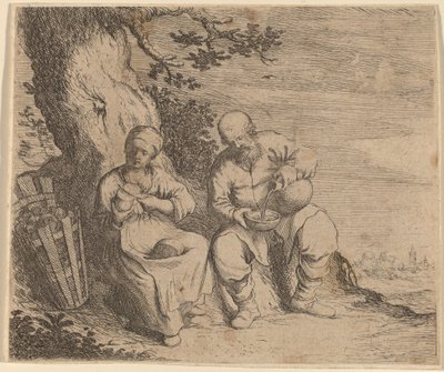 Bauernpaar sitzt unter einem Baum, ca. 1630-1660 von Willem Basse