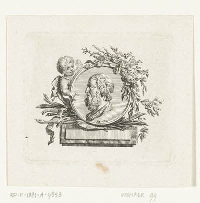 Büste von Homer auf Medaillon, gehalten von einem Engel und mit Blumen und Palmzweigen verziert von Willem Bilderdijk