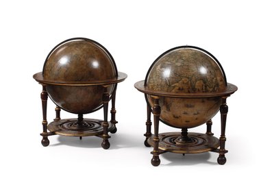 Großes Paar Bibliotheksgloben, der terrestrische und der himmlische von Willem Blaeu