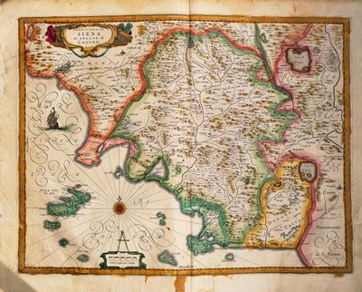 Karte der Grenzen von Siena, aus Regionum Italiae von Willem Blaeu, Gravur von Willem Blaeu
