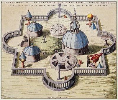 Stelleburgum sive Observatorium Subterraeum, unterirdisches astronomisches Observatorium in Stjerneborg, entworfen von Tycho Brahe, Zeichnung von Willem Blaeu, ca. 1595 von Willem Blaeu