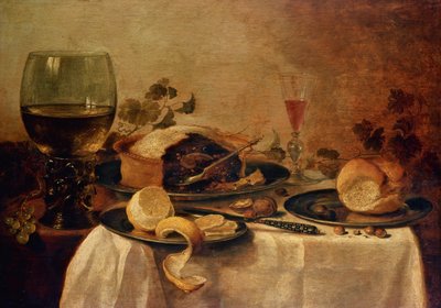 Stillleben mit Obstkuchen, 1635 von Willem Claesz. Heda