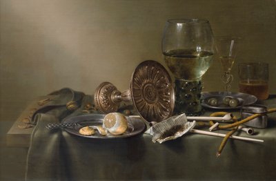 Stillleben mit Gläsern und Tabak von Willem Claesz. Heda