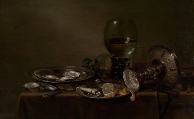 Stillleben mit Austern, einer silbernen Tazza und Glaswaren, 1635 von Willem Claesz. Heda
