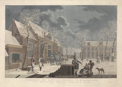 Schneelandschaft mit Soldaten im Gespräch mit Bürgern während der Belagerung von Naarden von Willem Hendrik Hoogkamer (attributed to)