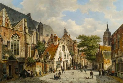 Eine niederländische Straßenszene im Sommer, 19. Jahrhundert von Willem Koekkoek