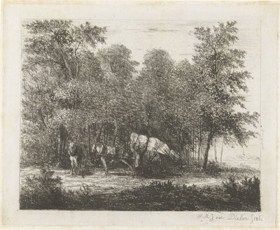 Landschaft mit Mann bei vollgeladenem Wagen und eingespanntem Pferd von Willem Matthias Jan van Dielen