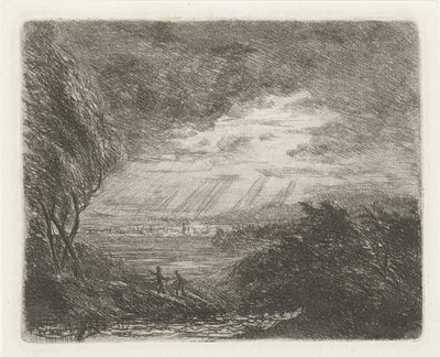 Landschaft mit zwei Figuren bei Sturm und Regen von Willem Matthias Jan van Dielen