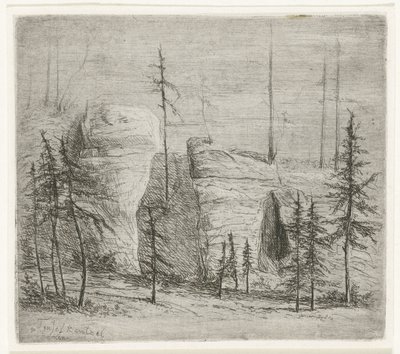 Felsenlandschaft mit Nadelbäumen, die sogenannte Teufelkanzel von Willem Matthias Jan van Dielen