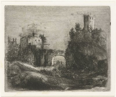 Südliche Landschaft mit Tor und Turm auf Felsen von Willem Matthias Jan van Dielen