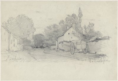 Ansicht einer Straße mit einem Wagen in Barbizon von Willem Roelofs (I)