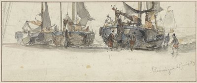 Fischerboote am Strand von Scheveningen von Willem Roelofs (I)