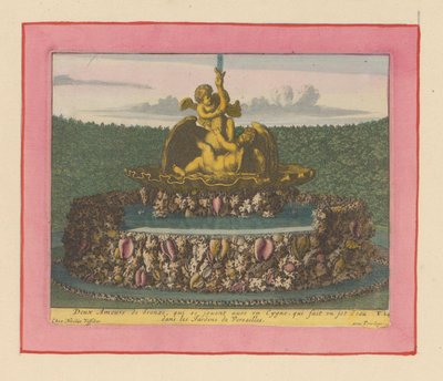Brunnen mit zwei Putti, die mit einem Schwan spielen von Willem Swidde