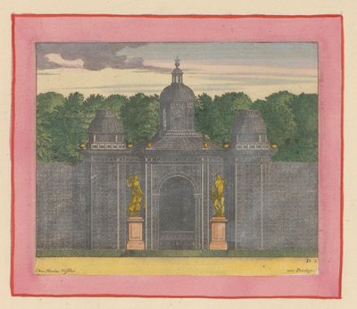Pavillon aus Lattenwerk mit Musikerstatuen in den Gärten von Versailles von Willem Swidde