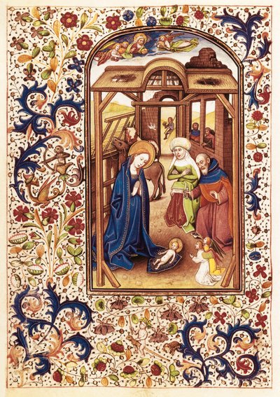 Szene der Geburt Christi aus dem „Stundenbuch der Leonor de la Vega“ von Willem Vrelant