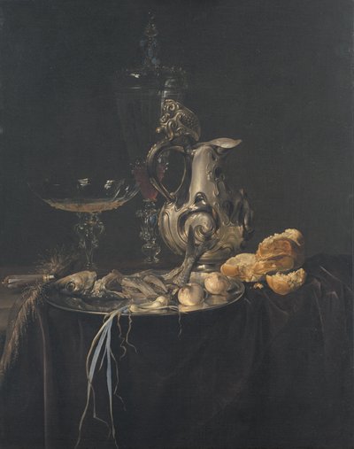 Stillleben. Frühstücksstück mit einem Silberkrug von Willem van Aelst