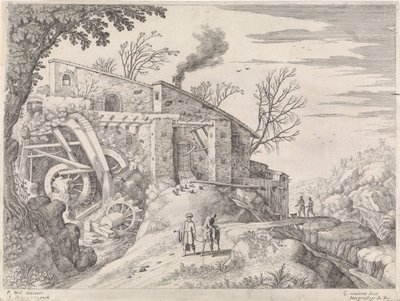Landschaft mit einer Wassermühle und dem barmherzigen Samariter (Italienische Landschaften) von Willem van Nieulandt (II)
