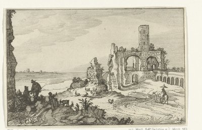 Ruine mit Bögen und einem Turm am Wasser von Willem van Nieulandt (II)