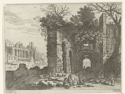 Rastende Familie vor einer Ruine von Willem van Nieulandt (II)