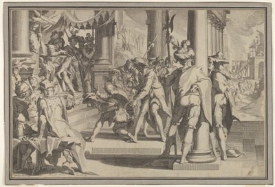 Allegorie der Gerechtigkeit Heiligkeit des Gesetzes mit einer Gerichtsszene, die einen begnadigten Mann darstellt, 1605 von Willem van Swanenburg