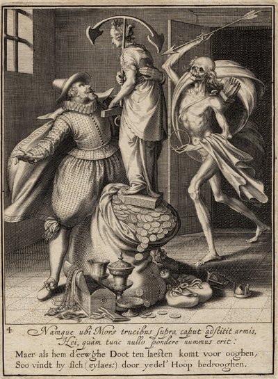 Der Tod mit einem Pfeil, der den Mann niederstrecken will, 1609 von Willem van Swanenburgh