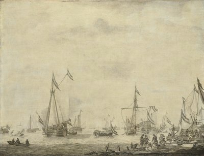 Königliche Yacht und Staatsyacht segeln von Moerdijk mit Charles II., König von England, an Bord, 1660 von Willem van de Velde (I)