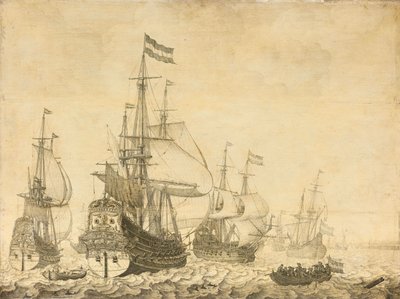 Seestück mit niederländischen Kriegsschiffen, darunter die Drenthe und der Prinz Friedrich-Henry von Willem van de Velde (I)