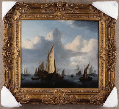 Seestück mit einer Staatsyacht und anderen Schiffen in ruhigem Wasser, 1654 von Willem van de Velde