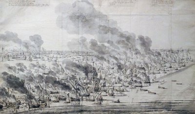 Robert Holmes setzt die niederländische Flotte bei Terschelling in Brand von Willem van de Velde the Elder