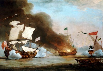 Ein englisches Schiff im Kampf mit Barbaresken-Korsaren, ca. 1680, ca. 1685 von Willem van de Velde the Younger