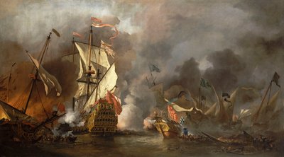 Ein englisches Schiff im Kampf mit Barbareskenpiraten von Willem van de Velde the Younger