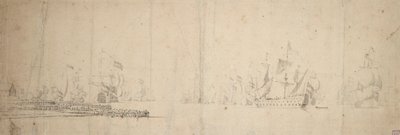 Eine niederländische Flotte, die sich von einem Pier entfernt, ca. 1665 von Willem van de the Elder Velde