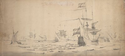 Eine niederländische Flotte in einer Brise: ein Kriegsrat, um 1665 von Willem van de the Elder Velde