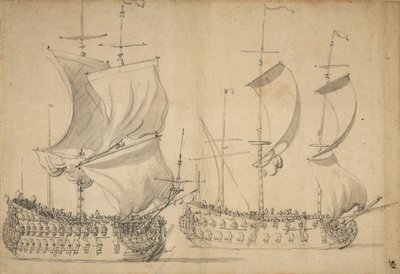 Ein englisches Dritt- und Viertklasseschiff unter leichter Segel, ca. 1677 von Willem van de the Elder Velde