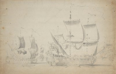 Ein englischer Zweidecker unter leichter Segel, ca. 1675 von Willem van de the Elder Velde