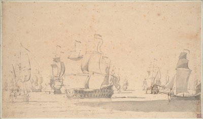 Englische Schiffe, eine Ketsch und eine Galeotte bei leichtem Wind, Juni 1673?, ca. 1673 von Willem van de the Elder Velde