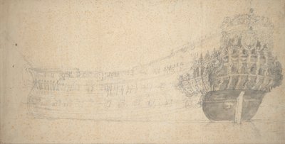 Porträt eines französischen Zweideckers. Gebaut in Holland 1666-67, ca. 1667 von Willem van de the Elder Velde