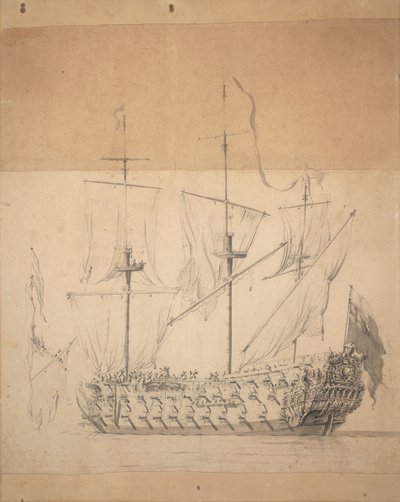 Porträt eines englischen Dreideckers, ca. 1673 von Willem van de the Elder Velde