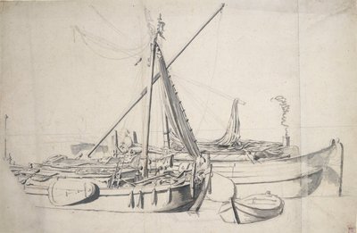 Studie eines Damloopers und eines Smalschips, die nebeneinander liegen, ca. 1665 von Willem van de the Elder Velde