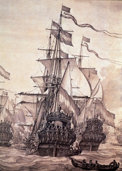 Die niederländische Flotte im Jahr 1672 (Detail) von Willem van de the Elder Velde