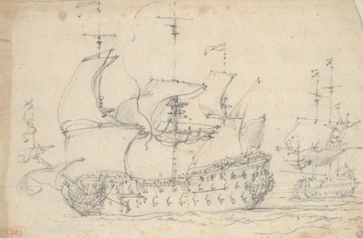 Zwei englische Drittklasseschiffe setzen Segel, ca. 1675 von Willem van de the Elder Velde