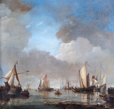 Große Schiffe und Boote in ruhigem Wasser von Willem van de Velde the Younger