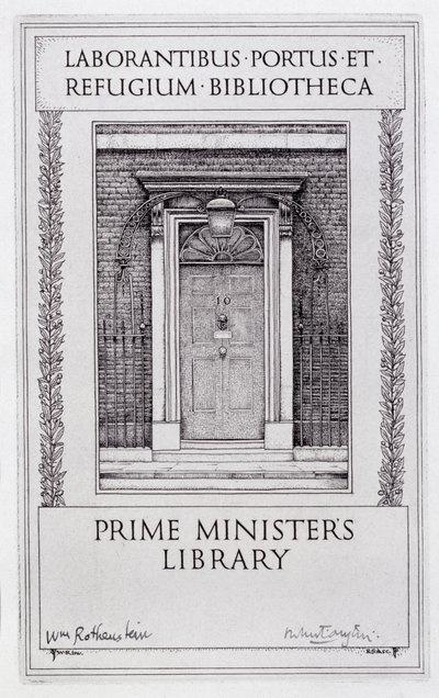 Buchplatte für die Bibliothek des Premierministers, graviert von Robert Sargent Austin von William (after) Rothenstein
