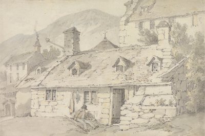 Steinhäuser in einer bergigen Landschaft mit einer Figur im Vordergrund von William Alexander