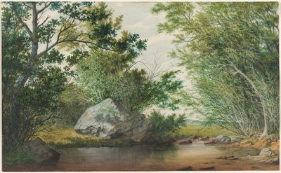 Landschaft mit bewaldetem Bach und Felsen, ca. 1880er von William Allen Wall