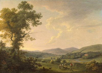 Landschaft mit Heuarbeitern und einem entfernten Blick auf ein georgianisches Haus von William Ashford