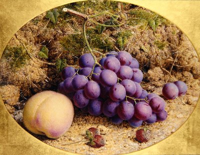 Trauben und Pfirsich auf einem moosigen Ufer von William B. Hough